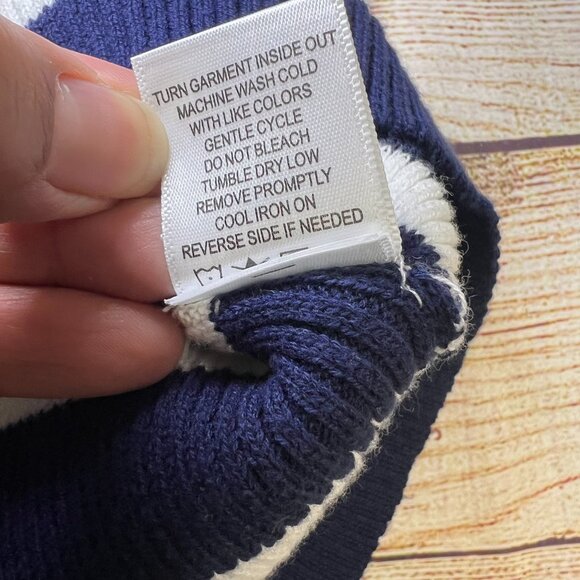 Allie & Rob Navy White Striped Sweater XL Ruffle Hem Long Sleeve Ribbed Knit Top - Picture 6 of 11